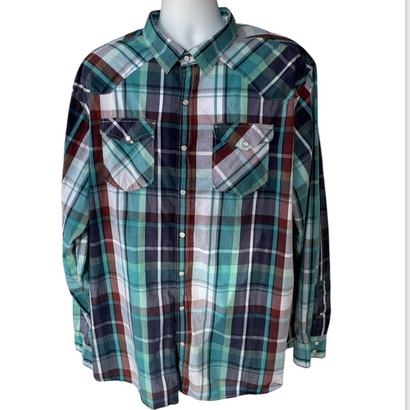 Old Navy XXXL pearl snap up plaid men’s shirt 2X. 3x western - Picture 1 of 14